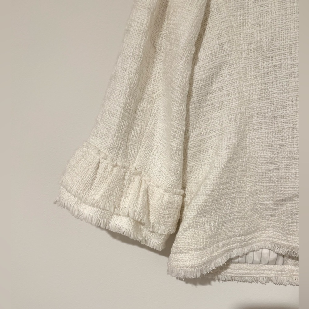 Talbots Women’s White Tweed Ruffle Sleeve Blazer Jacket Workwear Office 16P - Picture 6 of 9